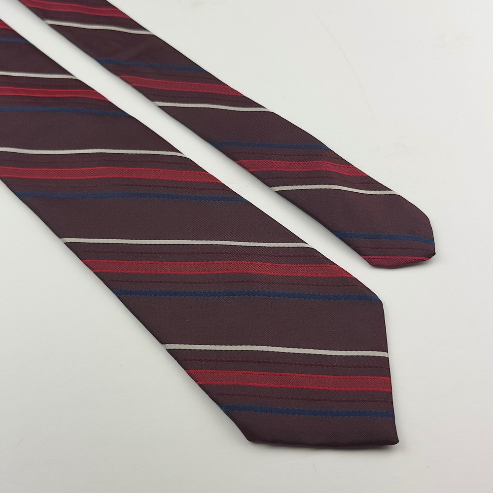 Andrini Mens Silk‎ Tie Burgundy Red Navy Blue Striped Made in Italy Classic